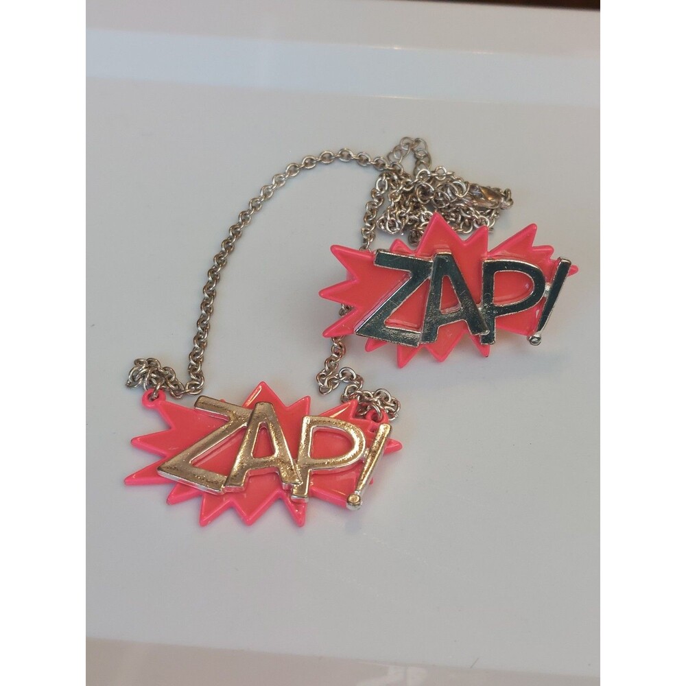 Y2K Kawaii Pink ZAP Comic Book Sound Effect Necklace Ring Set Retro Cosplay Cost